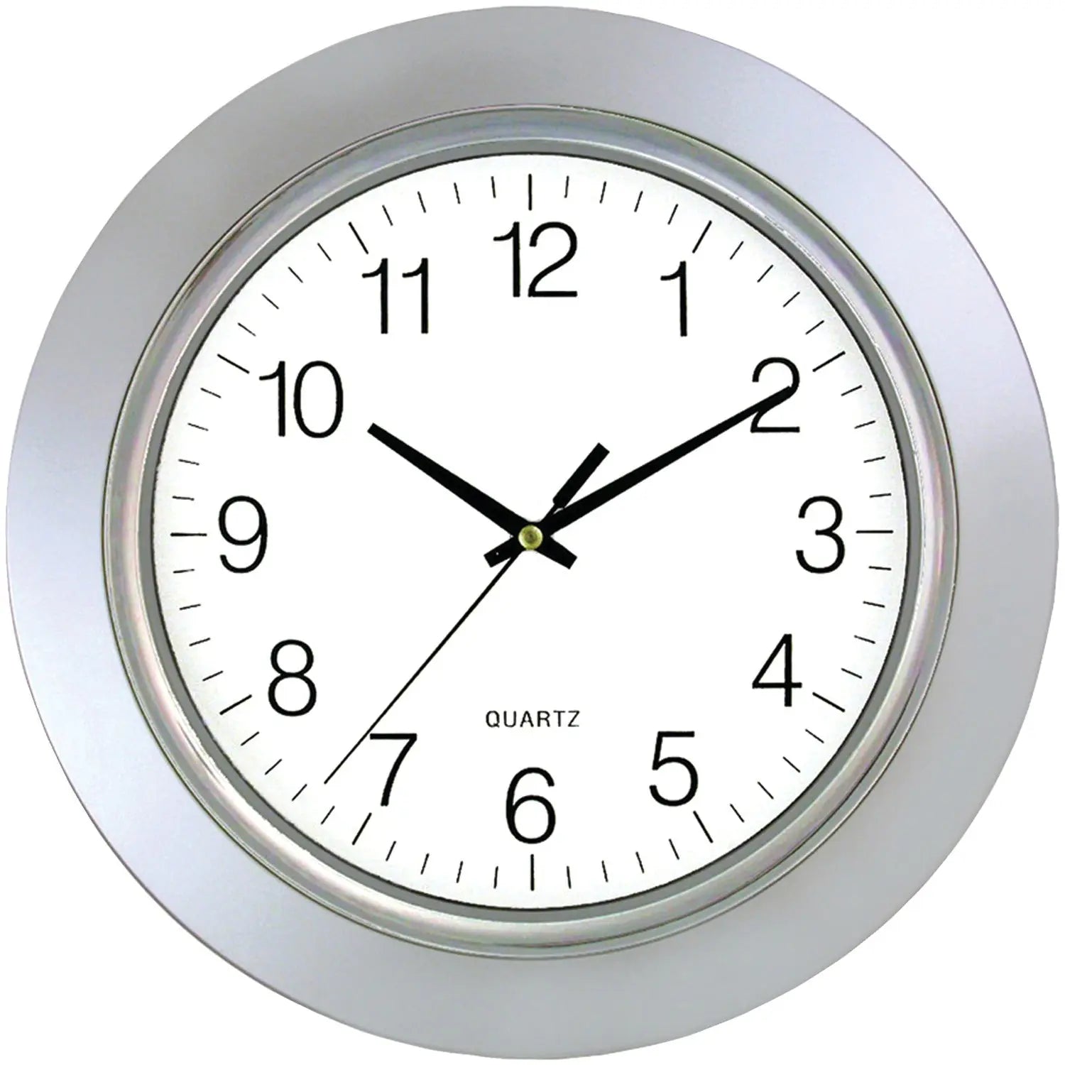 TIMEKEEPER 13-inch Chrome Round Wall Clock with Flat Glass Face, Silver Case, and Battery Operation