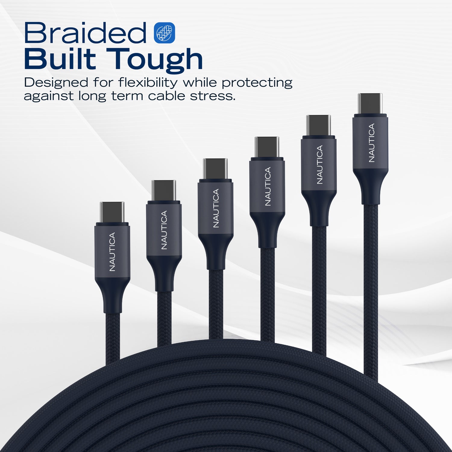 NAUTICA UCCCB17-01-04 4ft USB-C Charging and Data Cable - Navy 3-Pack