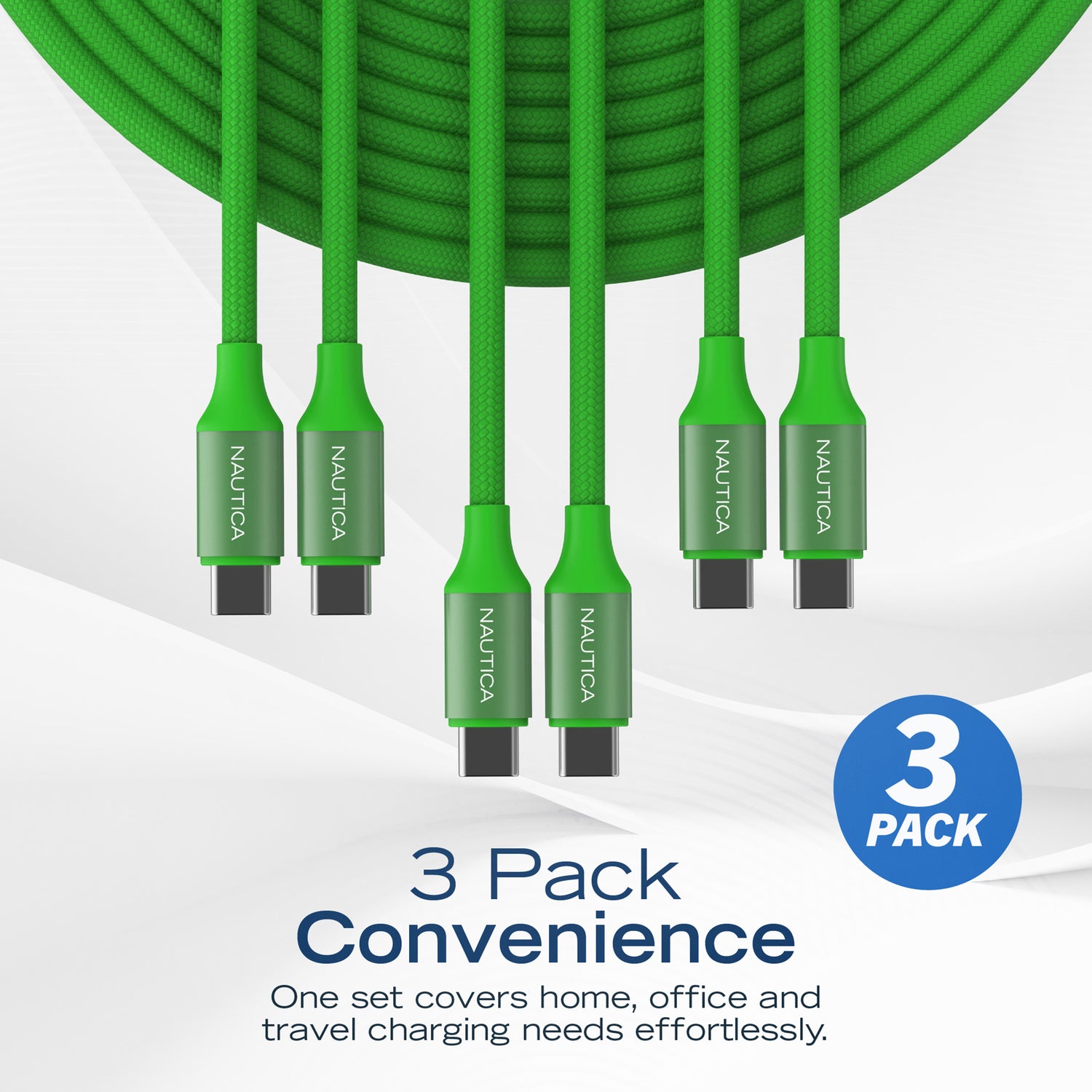 NAUTICA UCCCB17-05-04 3-Pack 4ft Green USB-C Charging and Data Cable