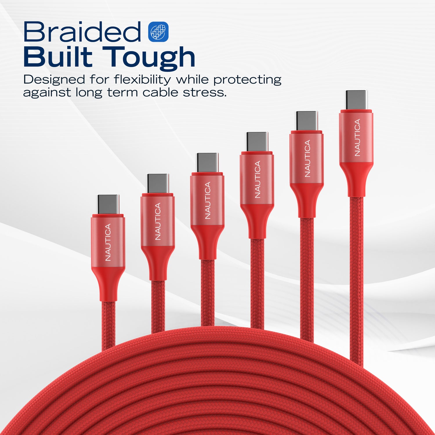 NAUTICA UCCCB17-06-04 4ft Red USB-C Charging and Data Cable (3-Pack)