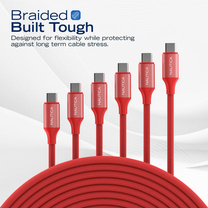 NAUTICA UCCCB17-06-04 4ft Red USB-C Charging and Data Cable (3-Pack)