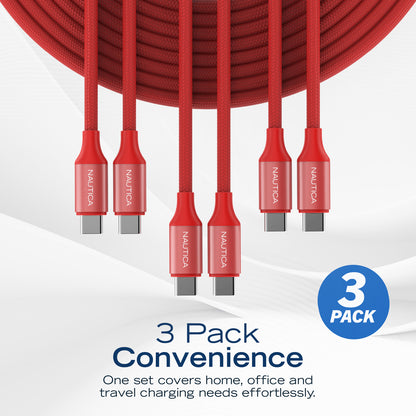 NAUTICA UCCCB17-06-04 4ft Red USB-C Charging and Data Cable (3-Pack)