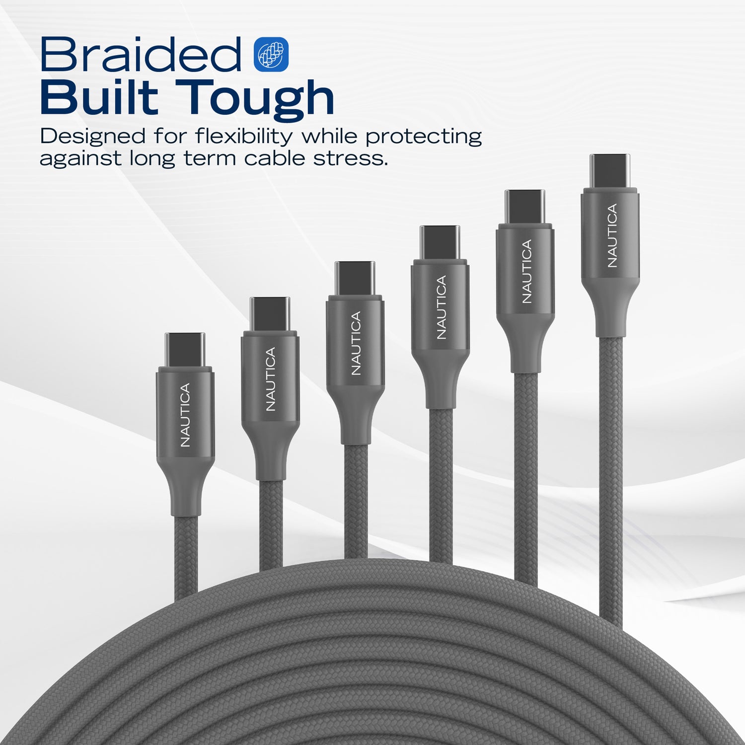 Nautica UCCCB17-08-04 4ft Gray USB-C Charging and Data Cable - Pack of 3