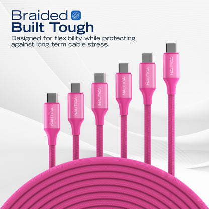 Nautica UCCCB17-09-04 4-Foot Pink USB-C Charging and Data Cable – 3-Pack