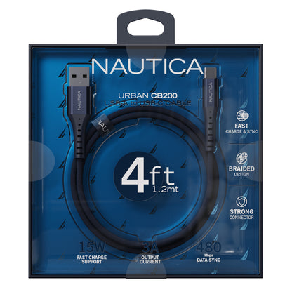 NAUTICA UCCCB02-01-04 4FT USB-A to USB-C Charging and Data Cable in Urban Navy