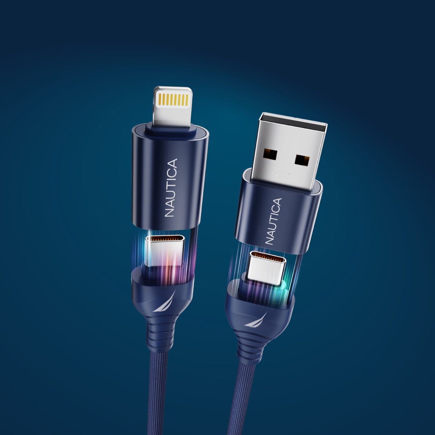 Nautica 4FT 4-in-1 Urban Navy Charging Cable (Part #UCCCB04-01-04)