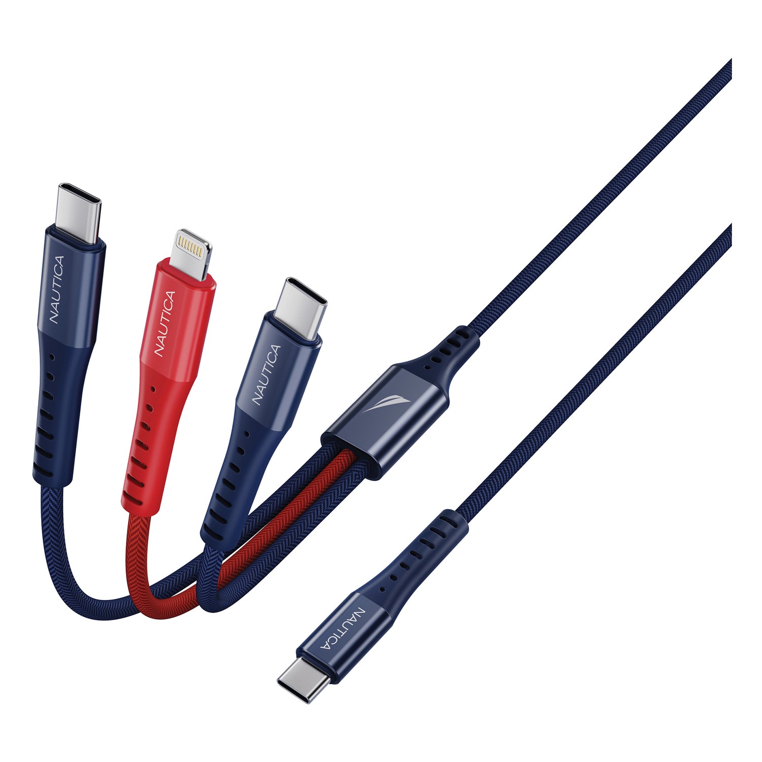 NAUTICA 60W 3-in-1 Charging Cable with USB-C to Lightning and Dual USB-C Connectors