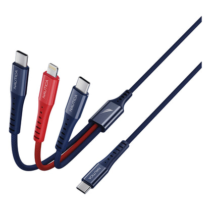 NAUTICA 60W 3-in-1 Charging Cable with USB-C to Lightning and Dual USB-C Connectors