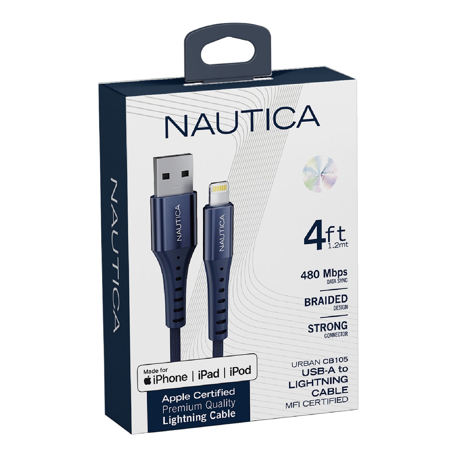 Nautica UCCCB16-01-04 4ft MFi-Certified Lightning Cable for iPhone, iPad, and iPod