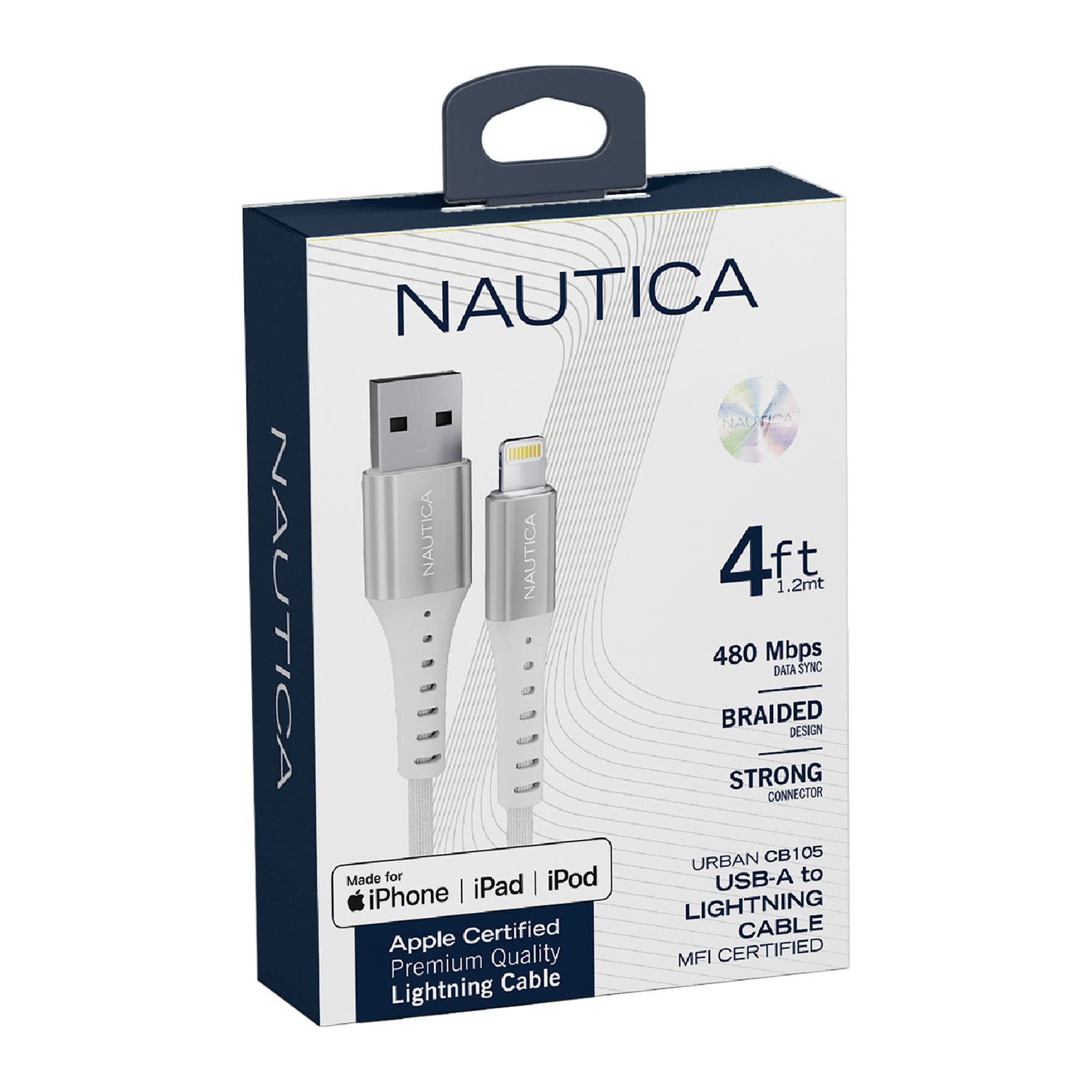 Nautica UCCCB16-02-04 4ft MFi-Certified Lightning Cable for iPhone, iPad, and iPod