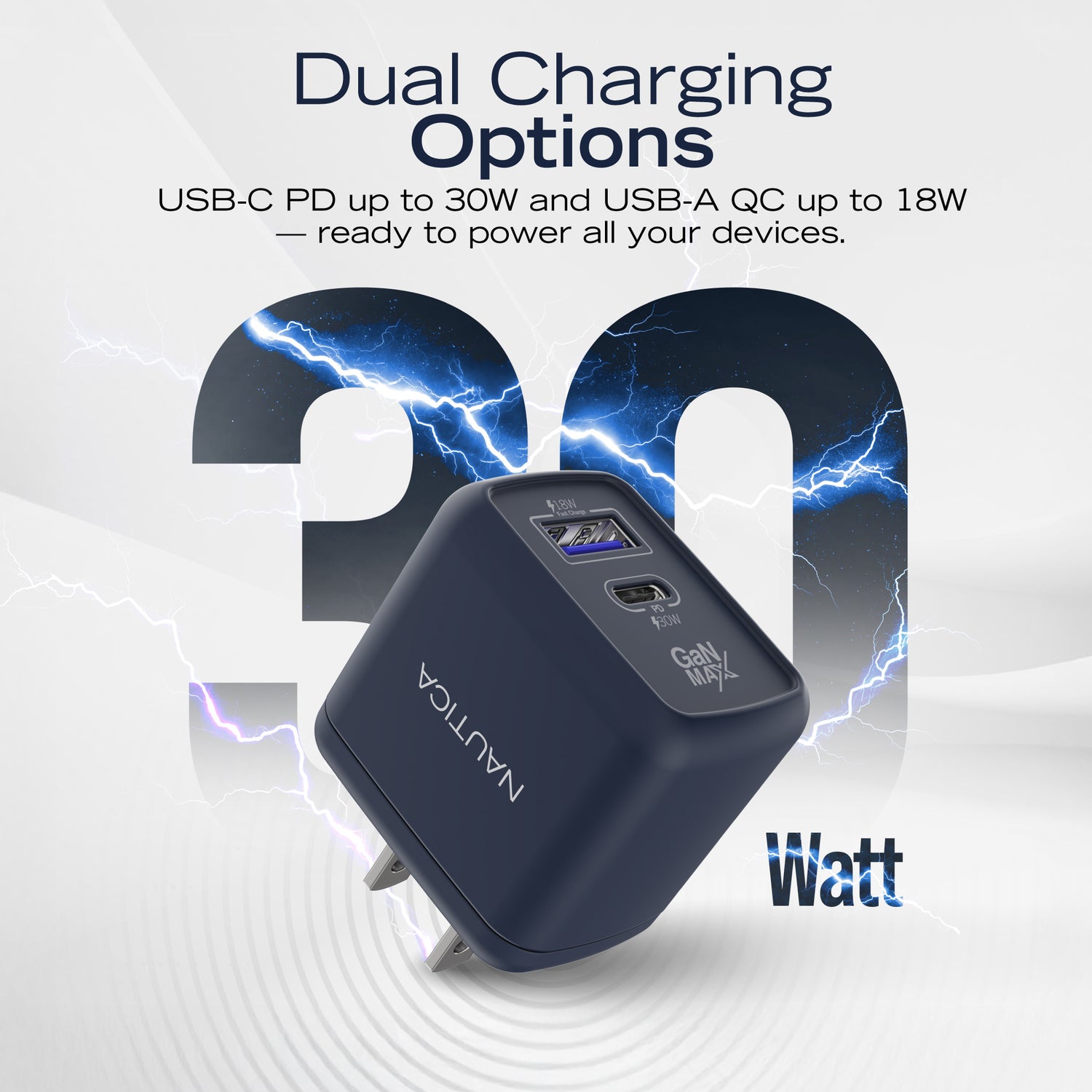 Nautica UCCCH03-01 30W USB-C Power Delivery and 18W USB-A Quick Charge Charger