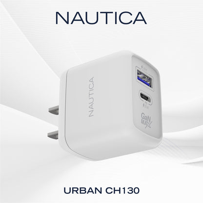NAUTICA 30W USB-C Power Delivery and USB-A Quick-Charge 3.0 Wall Charger (Part Number UCCCH03-02)