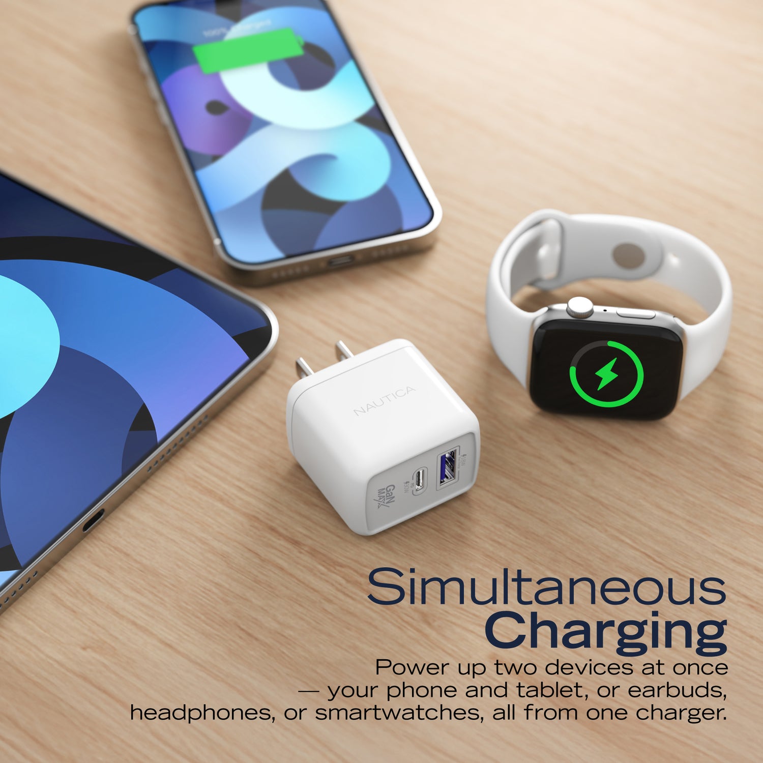 NAUTICA 30W USB-C Power Delivery and USB-A Quick-Charge 3.0 Wall Charger (Part Number UCCCH03-02)