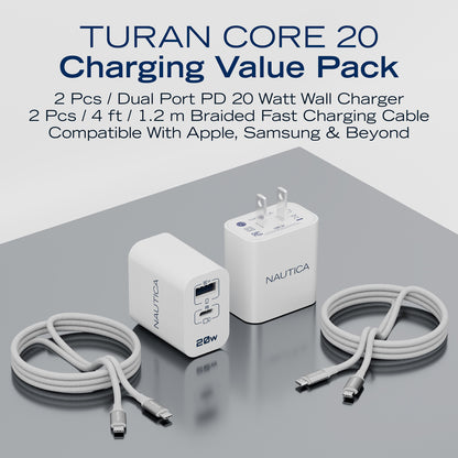 NAUTICA Turan Core 20 Charging Bundle with Dual USB-C Wall Chargers and Cables
