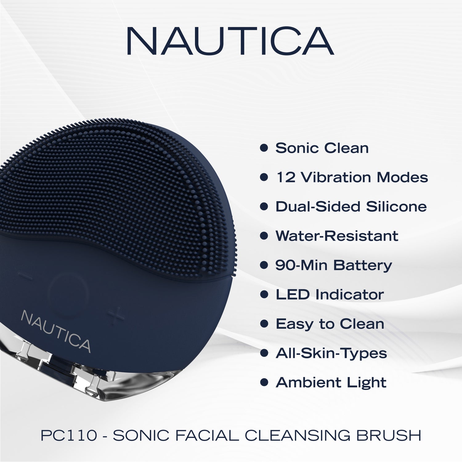NAUTICA PC110 Sonic Facial Cleansing Brush with Night-Blue Ambient Light