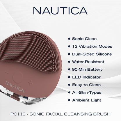 NAUTICA UCCPC01-29 Sonic Facial Cleansing Brush – Dual-Sided, Waterproof, Rechargeable, with Ambient Night Blue Light