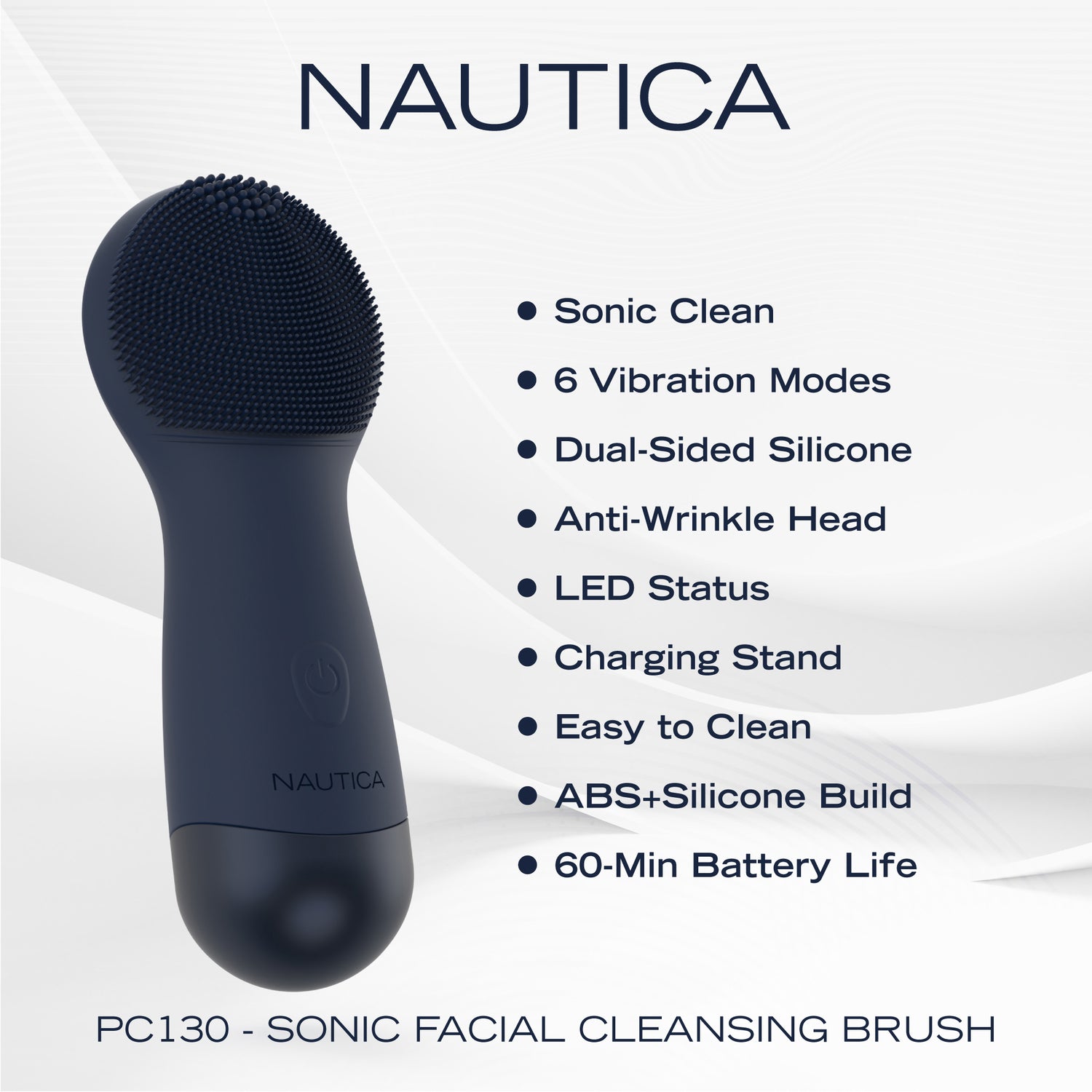 NAUTICA UCCPC03-01 PC130 Sonic Facial Cleansing Brush with Anti-Wrinkle Head and Night-Blue Ambient Light