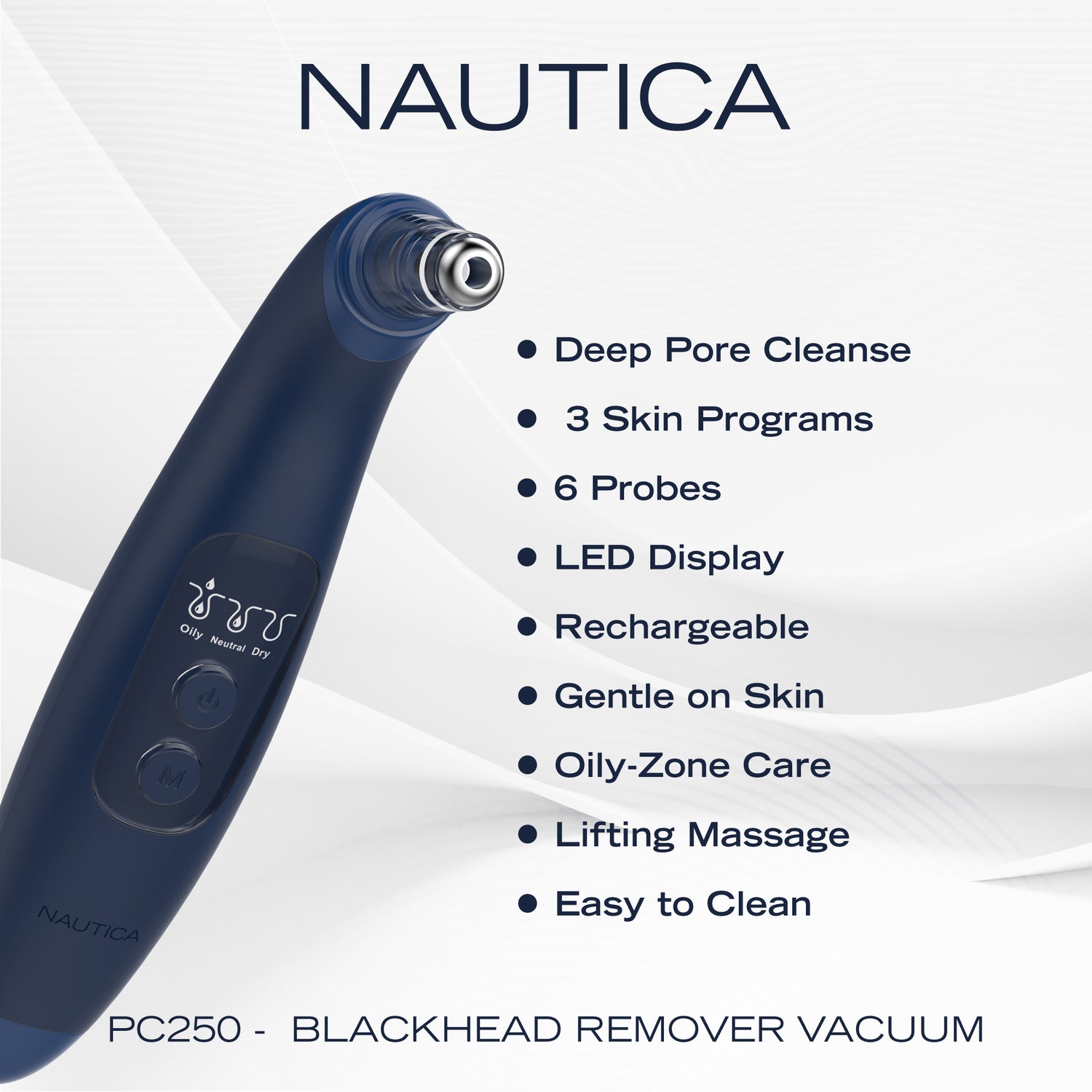 NAUTICA(R) Blackhead Remover Vacuum NVY - Portable Rechargeable Skin Care Device