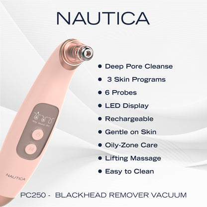 NAUTICA(R) Blackhead Remover VAC NUD - Portable Skin Purifier with Adjustable Suction Levels and Interchangeable Heads