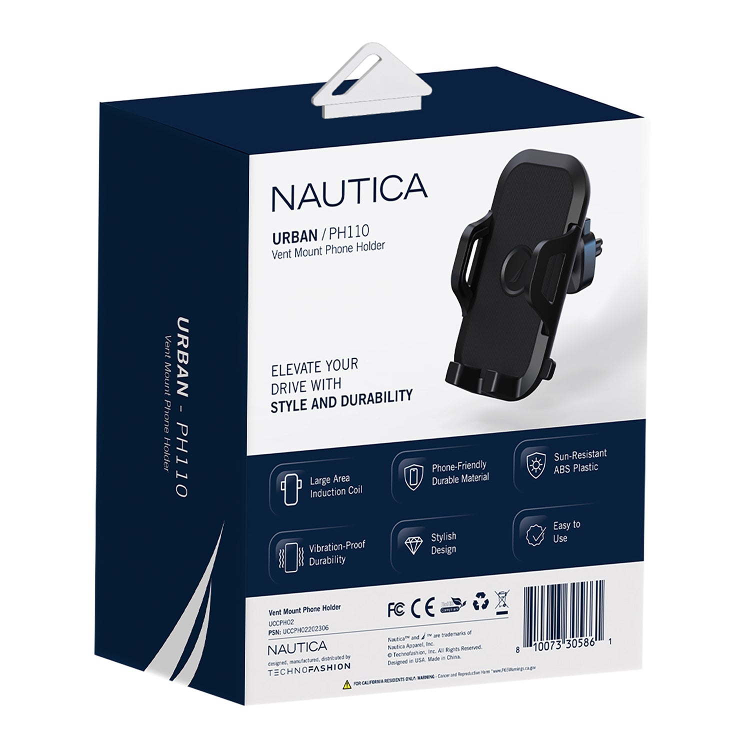 NAUTICA VNT Mount Phone Holder UCCPH02 – Urban Black, Secure Air-Vent Design with 360° Rotation for Car Dashboard and Air Vent Compatibility