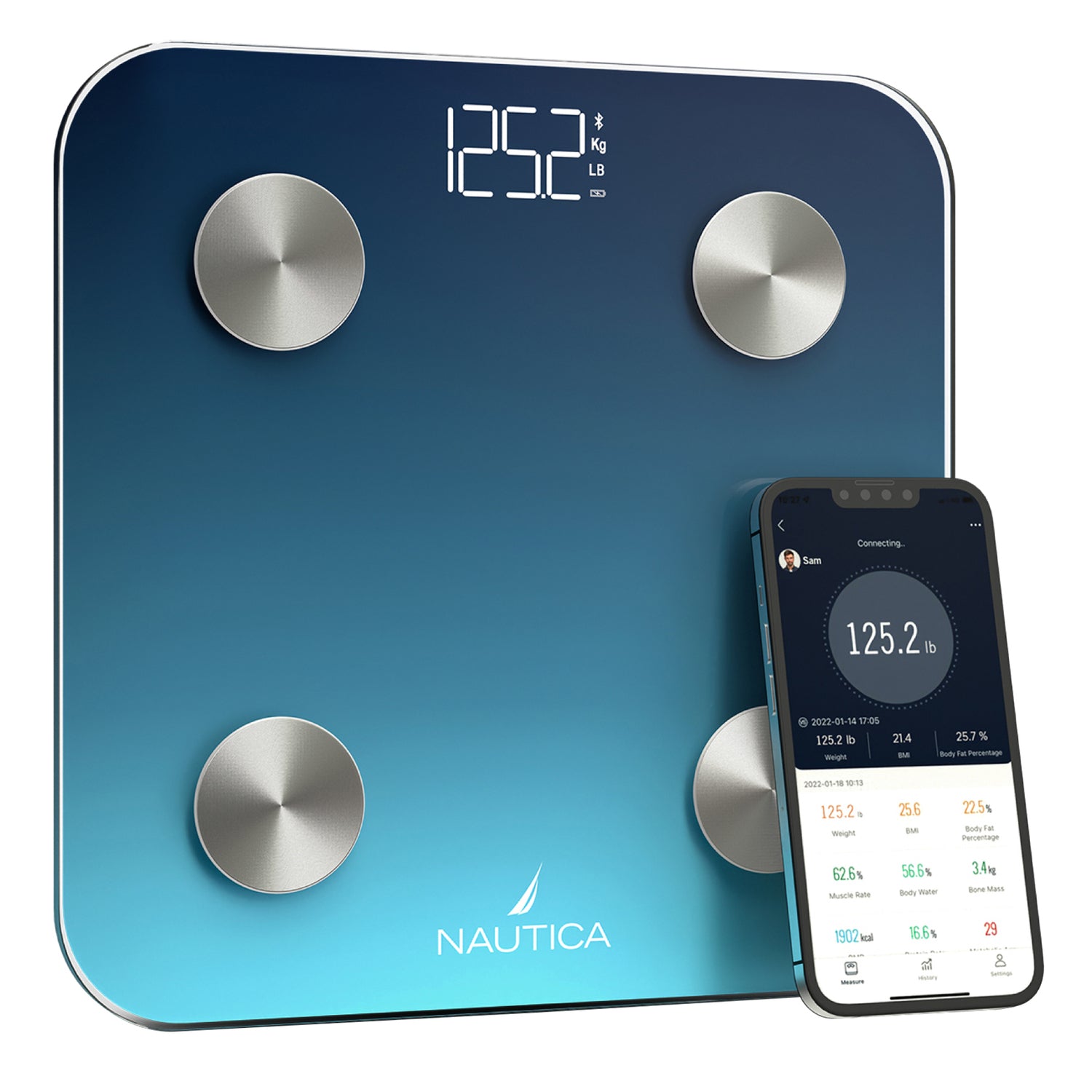 Nautica UCCSC01-12 Smart Body Scale with Bluetooth Connectivity and 12 Key Health Metrics