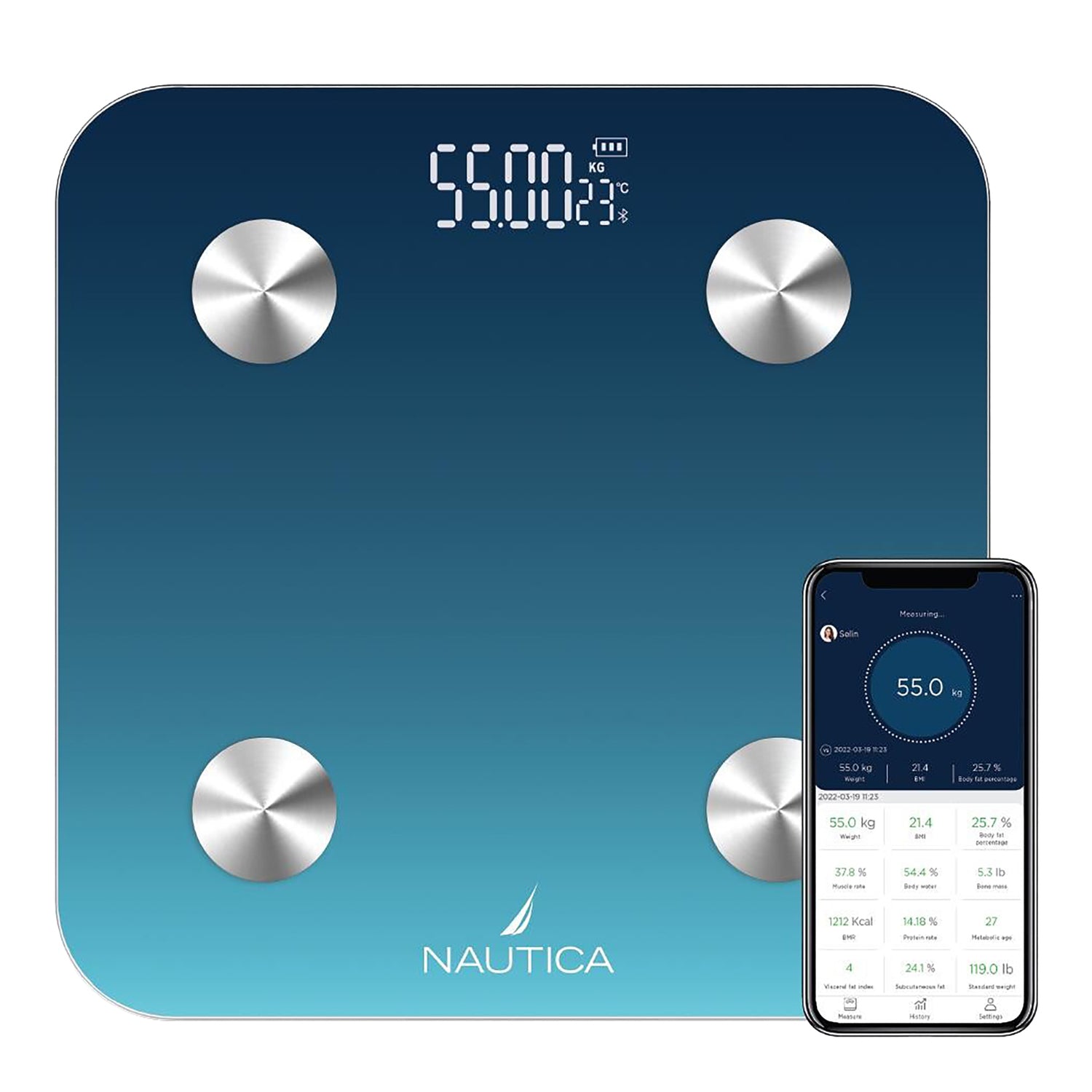 Nautica UCCSC01-12 Smart Body Scale with Bluetooth Connectivity and 12 Key Health Metrics