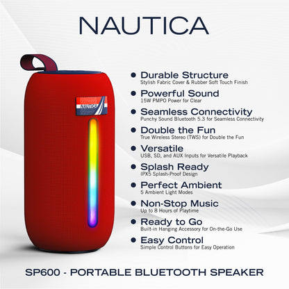 NAUTICA SP600 WRLS Urban NVR Bluetooth Portable Speaker with LED Mood Lighting and IPX5 Splashproof Design