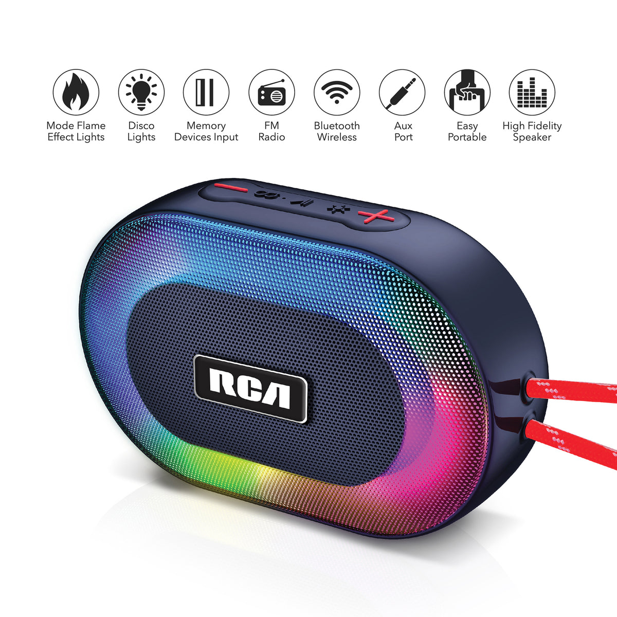 RCA DISCO-101 Portable Bluetooth Mini Speaker with RGB Flame Effect Lighting