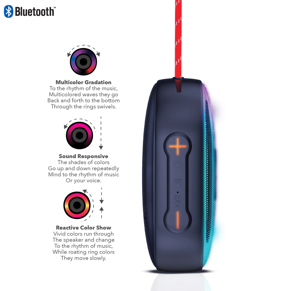 RCA DISCO-101 Portable Bluetooth Mini Speaker with RGB Flame Effect Lighting