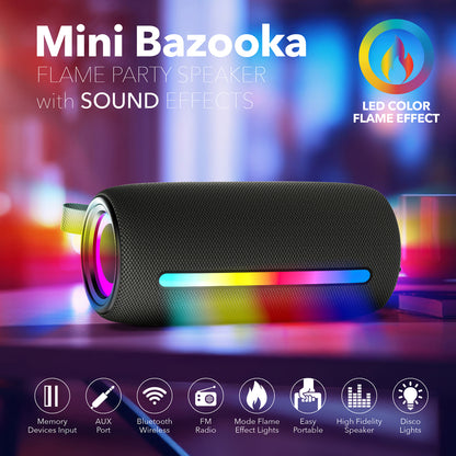 RCA FLEX-4 BLACK Mini Bazooka Party Speaker with Bluetooth 5.1 and Flame-Effect Lighting