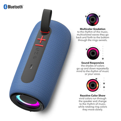 RCA FLEX-4 NAVY Mini Bazooka-Style Bluetooth Party Speaker with Flame-Effect LEDs