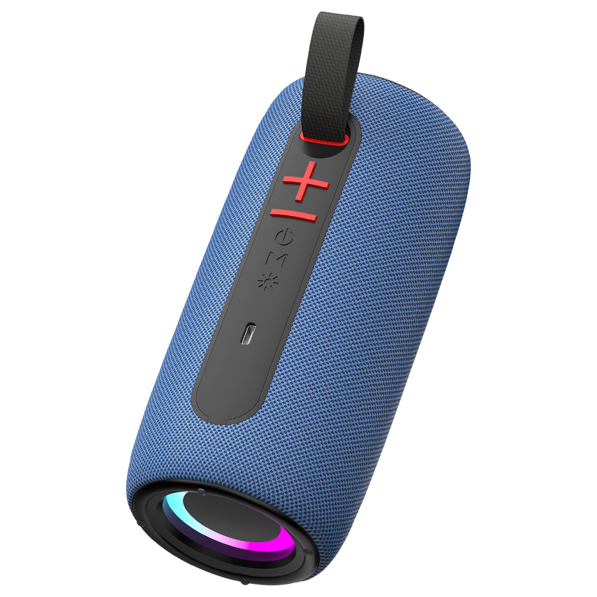 RCA FLEX-4 NAVY Mini Bazooka-Style Bluetooth Party Speaker with Flame-Effect LEDs