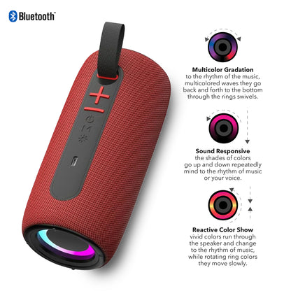 RCA FLEX-4 RED Mini Bazooka Party Speaker with Bluetooth and Flame-Effect LED Lighting