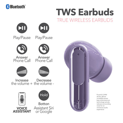 RCA WAVE-45PUR True Wireless Earbuds with Active Noise Cancellation, Purple