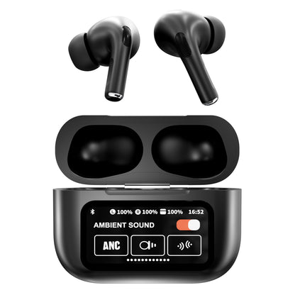 RCA WAVE-48BLACK True Wireless Bluetooth Earbuds with Charging Case and Display