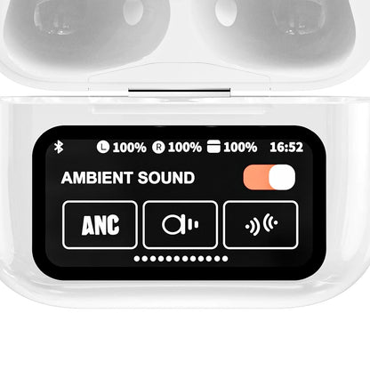 RCA WAVE-48WHITE True Wireless Bluetooth Earbuds with Charging Case and Display, White