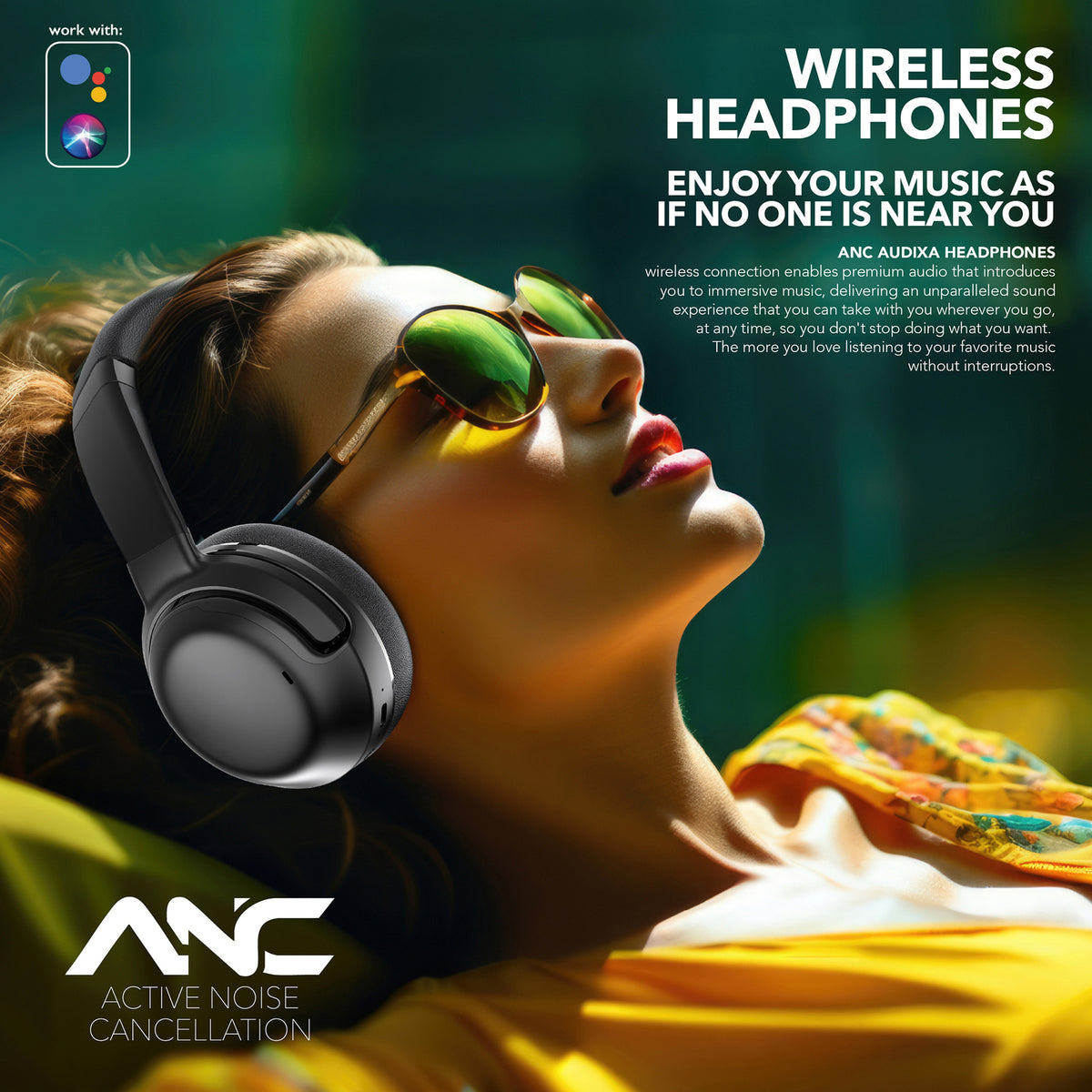 RCA WAVE-76BLACK Wireless Bluetooth 5.4 ANC Headphones with 40 mm Drivers, Black