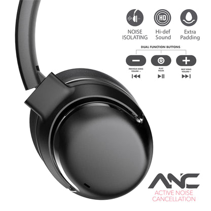 RCA WAVE-76BLACK Wireless Bluetooth 5.4 ANC Headphones with 40 mm Drivers, Black
