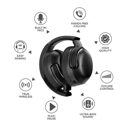 RCA WAVE-76BLACK Wireless Bluetooth 5.4 ANC Headphones with 40 mm Drivers, Black