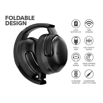 RCA WAVE-76BLACK Wireless Bluetooth 5.4 ANC Headphones with 40 mm Drivers, Black
