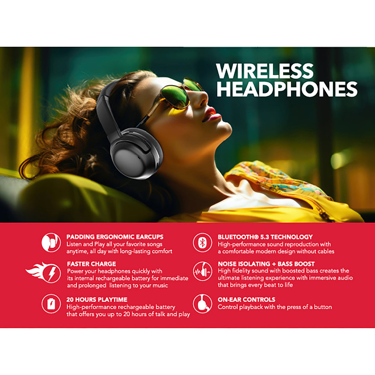 RCA WAVE-76BLACK Wireless Bluetooth 5.4 ANC Headphones with 40 mm Drivers, Black
