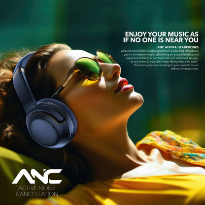 RCA WAVE-76NVY Wireless Bluetooth Headphones with Active Noise Cancellation, Navy
