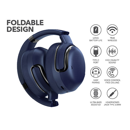 RCA WAVE-76NVY Wireless Bluetooth Headphones with Active Noise Cancellation, Navy