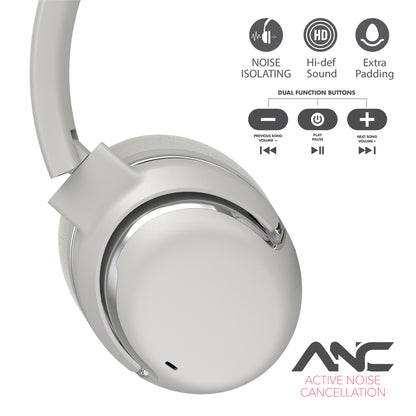 RCA WAVE-76SLV Wireless Bluetooth 5.4 Headphones with Active Noise Cancellation, Silver