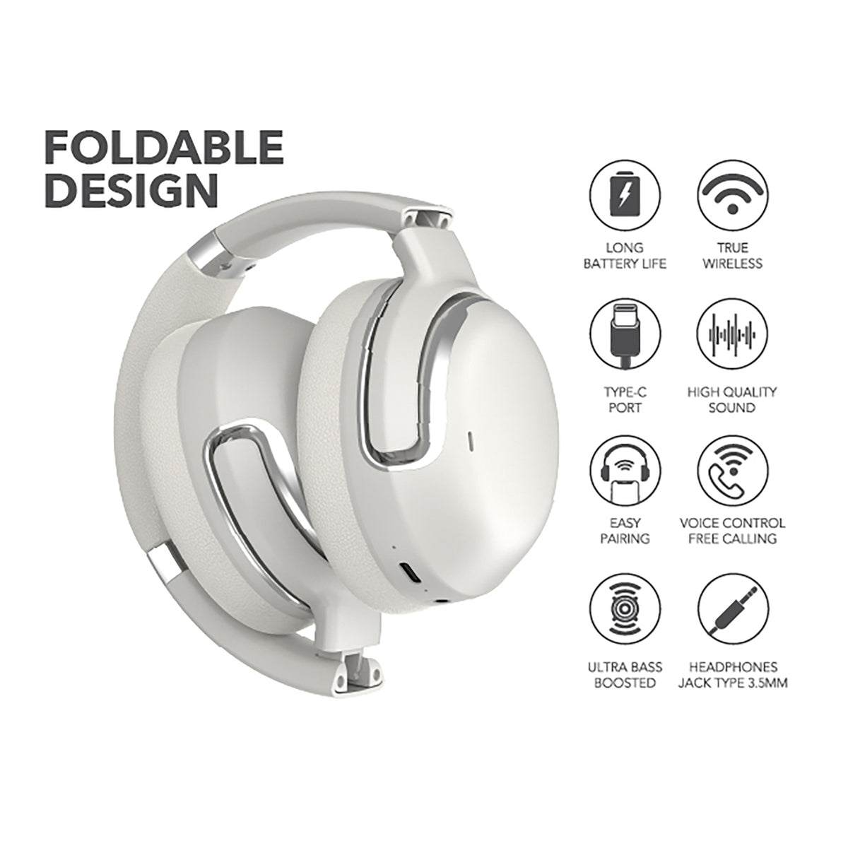 RCA WAVE-76SLV Wireless Bluetooth 5.4 Headphones with Active Noise Cancellation, Silver