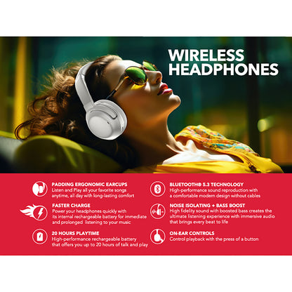 RCA WAVE-76SLV Wireless Bluetooth 5.4 Headphones with Active Noise Cancellation, Silver