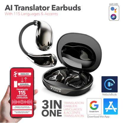 RCA WAVE-88BLK AI Translation Wireless Bluetooth Earbuds, Black