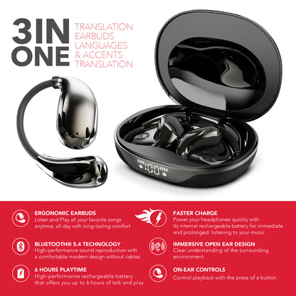 RCA WAVE-88BLK AI Translation Wireless Bluetooth Earbuds, Black
