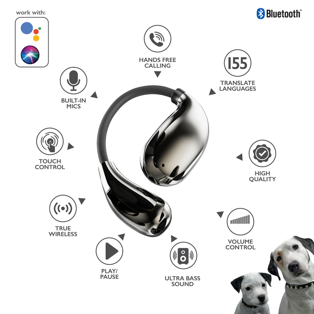 RCA WAVE-88BLK AI Translation Wireless Bluetooth Earbuds, Black