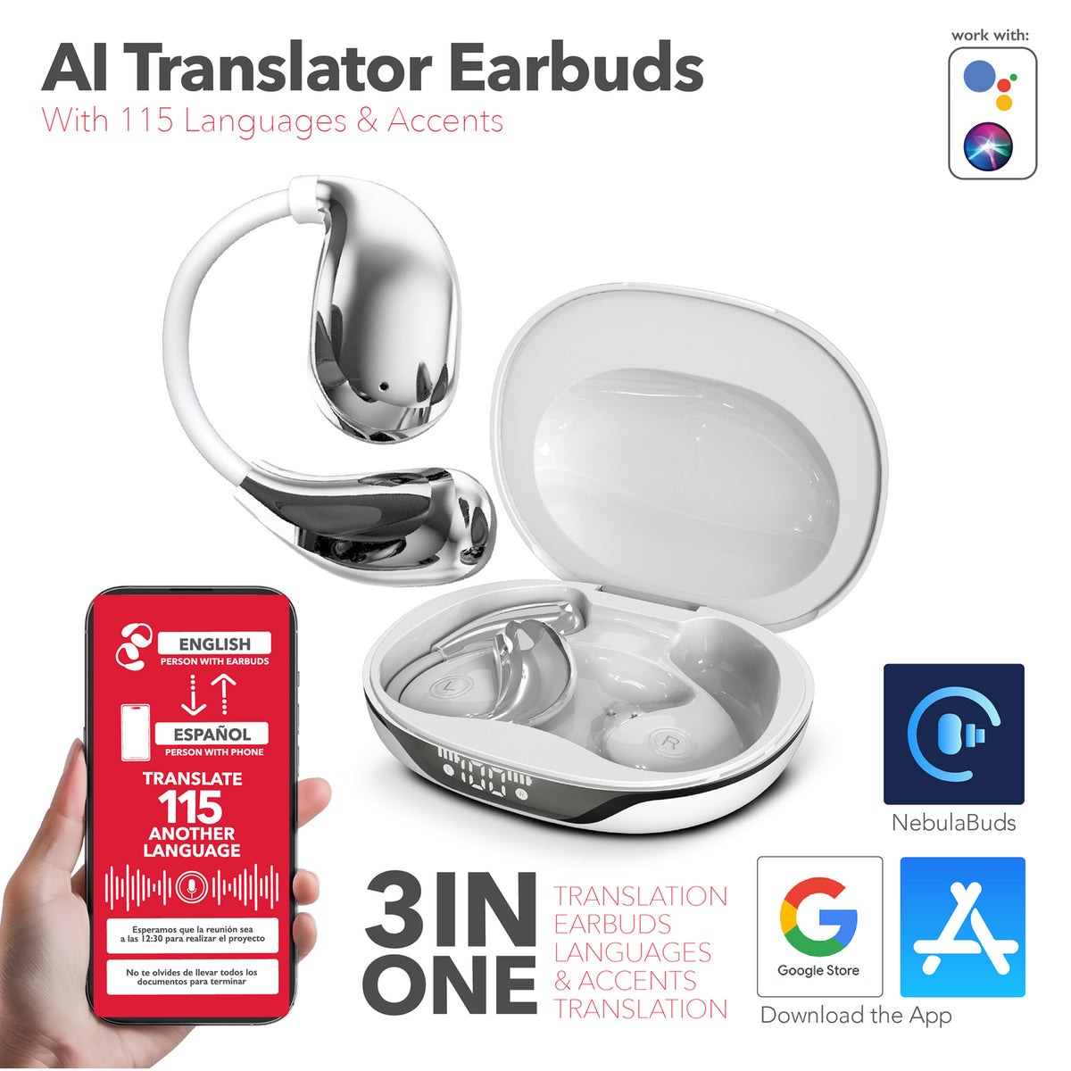 RCA WAVE-88WHT AI Translation True Wireless Earbuds, White